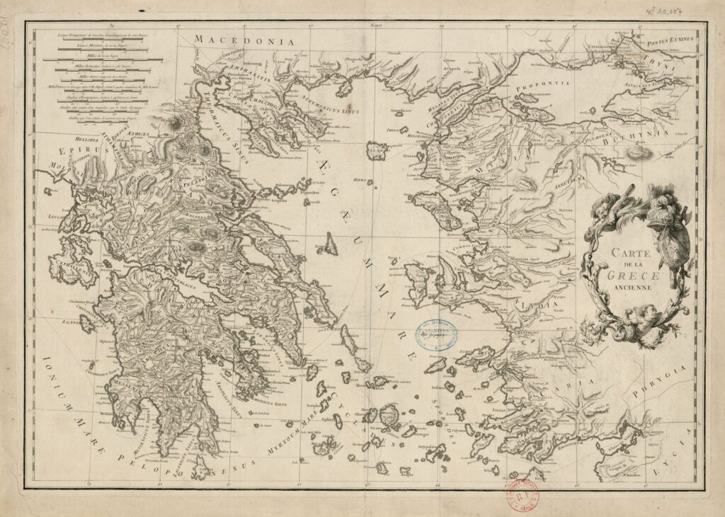 A map of Ancient Greece from 1782, held by the Bibliothèque nationale de France.